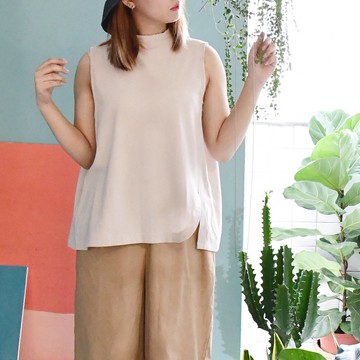 後綁帶不對稱棉麻背心杏色出清(背後有2mm小孔