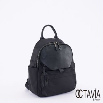 OCTAVIA8 真皮-  ALSA 防水牛津布配皮多口袋後背包 - 雪岩黑