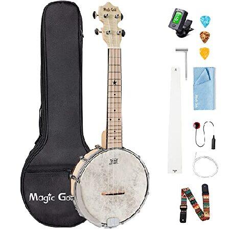 Magic Gold Banjolele, Concert 23 Inch String Banjo Ukulele with Armrest, Maple Banjo Uke with Beginner Kit