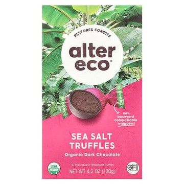 Alter Eco, 有機黑巧克力鬆露，海鹽，10 個獨立包裝鬆露，4.2 盎司（120 克）