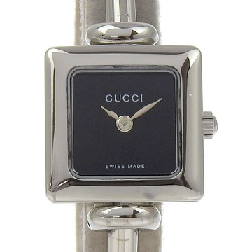 【日本直送】寶緹嘉 GUCCI 手鐲腕錶 1900L 不鏽鋼 石英 指針式顯示 黑色錶盤 女士【二手】