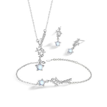 【巴黎精品】現貨+預購 925純銀項鍊琉璃三件套-流星耳環鋯石生日情人節禮物女飾品v1ar77