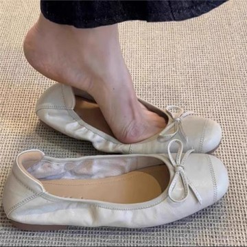 羊皮版~真的巨軟芭蕾鞋法式平底軟底單鞋女蝴蝶結圓頭復古奶奶鞋