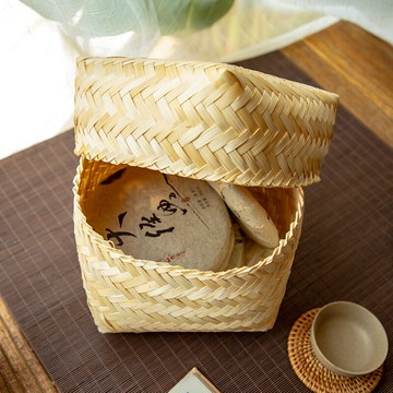 異麗竹編簍子茶葉盒竹編收納零食雜物盒子帶蓋竹編包裝盒儲物盒