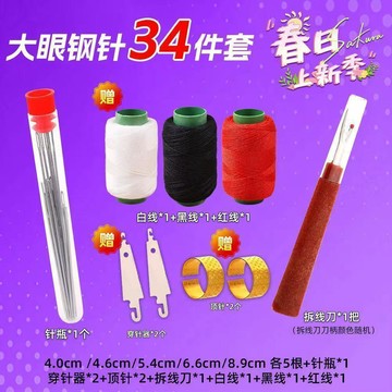 🔥臺灣出貨🔥34套 大眼針 縫衣針 家用手縫針 被子針 大眼鋼針套裝 大孔針 粗針 大頭針 穿針器 大縫線針 縫衣針