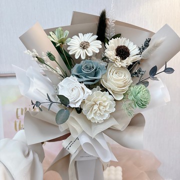 【抹茶牛奶永生花束】 客製 永生花 情人節 婚禮 乾燥花 母親節