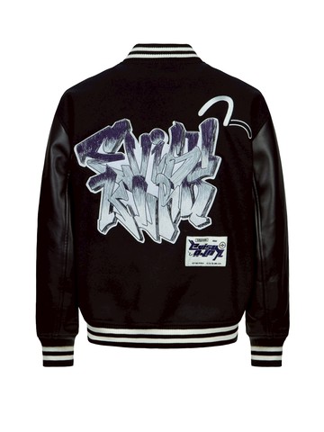 Gradated Logo Embroidered Patch Oversized Varsity Jacket
