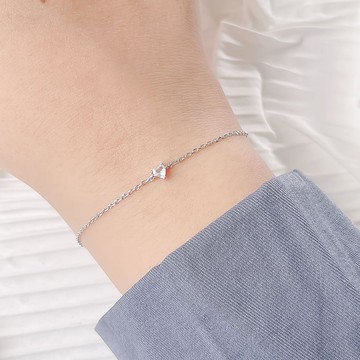 白水晶925純銀心形寶石爪鑲手鍊