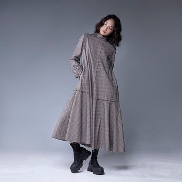 Aman No.65 Aman2022經典秋冬洋裝款式 法蘭絨純棉 咖灰格紋