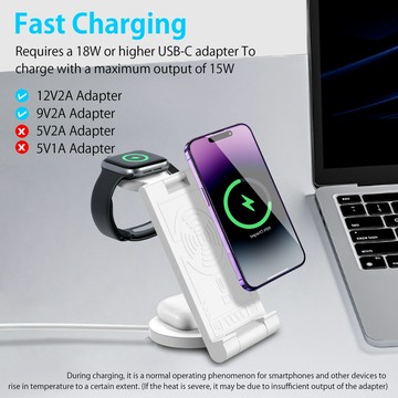 多功能耳機手表無線充電支架底座雙線圈三合一折疊無線充電器爆款【Snowbelle優選】