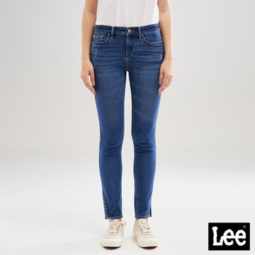 Lee 女款 418 小開岔中腰修身窄管牛仔褲 中藍洗水