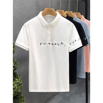 夏季刺繡Polo衫男短袖潮牌痞帥翻領T恤男裝2024新款夏裝薄款上衣
