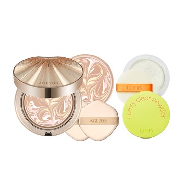 【AGE20S】極光星燦彈力爆水粉餅SPF50+/PA++++BE21亮白色(1空殼+2粉蕊)+【LUNA】原生裸感輕盈蜜粉8g