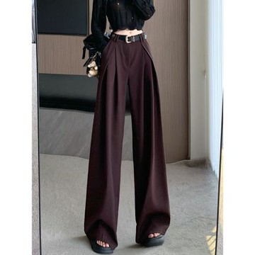 復古安哥拉紅西裝褲女秋季設計感高腰闊腿褲垂感百搭拖地直筒褲潮