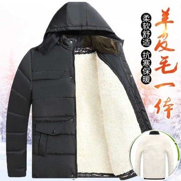 皮毛一體羊皮襖外套羊毛棉襖男勞保加厚棉服可拆卸棉衣工裝執勤服