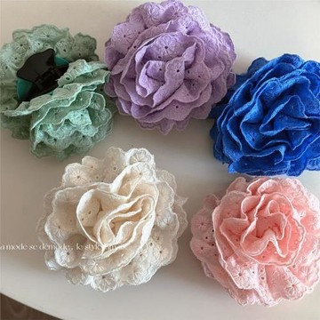甜美蕾絲花邊花朵盤發抓夾中號溫柔花朵半扎后腦勺盤發新款發飾