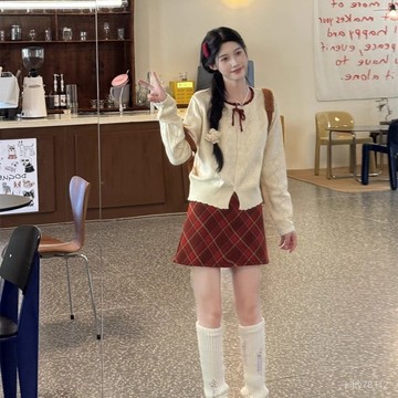 韓係白色針織開衫毛衣秋冬季新款鏤空溫柔甜美蝴蝶結長袖上衣外套