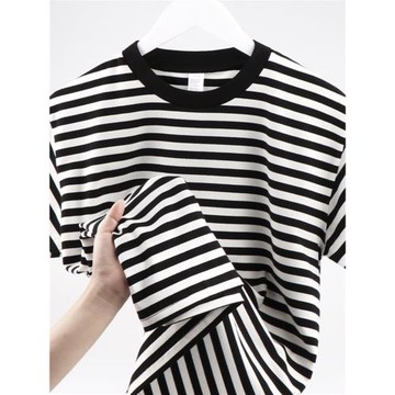 超好穿的純棉條紋衫！重磅黑白紋短袖t恤男女舒適百搭寬松半袖夏