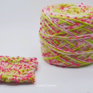 春日蜜桃色手混線 鉤針棒針手工毛線 特色毛線粉綠色 圍巾帽子毛衣包包小物DIY編織手工線  混合紗線 特色線 特殊線