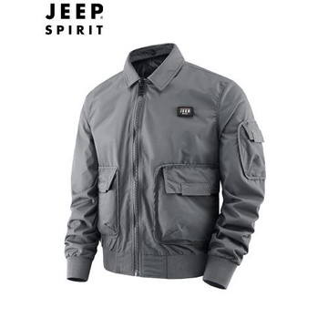 JEEP吉普飛行員工裝夾克男士多口袋翻領休閑外套春秋復古潮流上衣