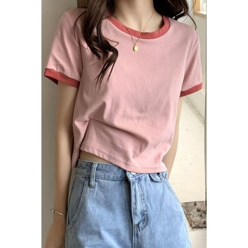 短袖T恤女打底衫春季新款流行小衫百搭純欲辣妹短款上衣體恤 大尺碼女裝上衣 印花t恤 設計感衣服 女生短袖上衣 短袖女