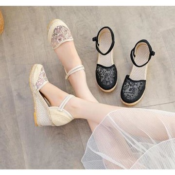 【Taroko】搶眼時髦網紗草編魚嘴厚底大尺碼涼鞋(2色可選)