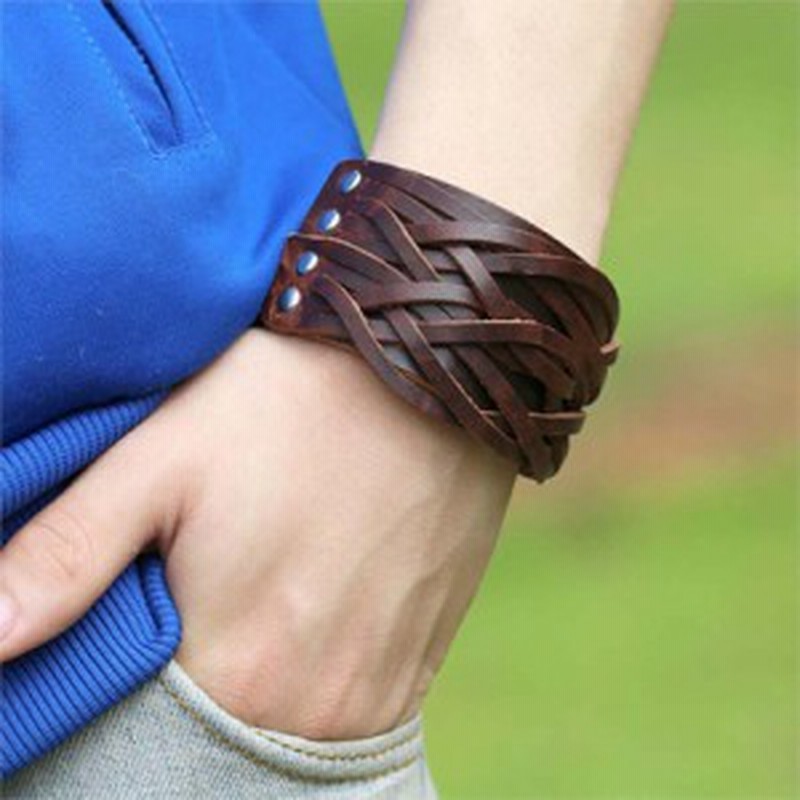 ブラウンダブル編み込みワイドハンドカフレザーブレスレット 1個販売 メンズ レディース 腕輪 バングル 茶色 幅あり 男性 女性 太い バッ 通販 Lineポイント最大1 0 Get Lineショッピング