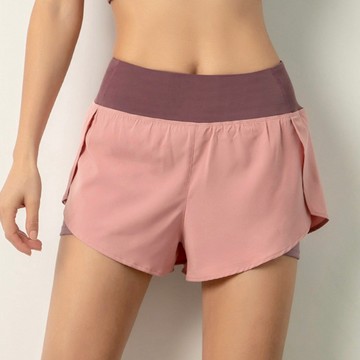 假兩件防走光透氣速乾修長比例運動短褲  L  粉色