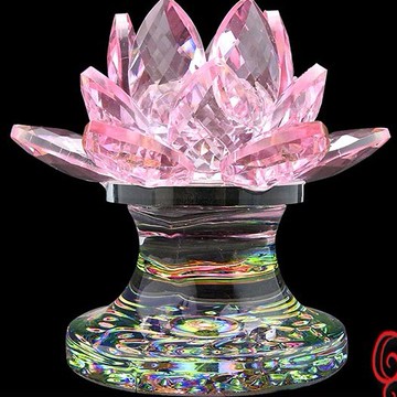 【吉祥開運坊】蓮花系列【供佛 化樑 粉色水晶蓮花座 1個 七彩水晶底座】淨化 擇日