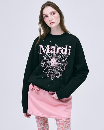 MARDI MERCREDI 印花大學TEE 黑色 經典小雛菊 粉花 鑲飾 鑲鑽 SWEATSHIRT FLOWERMARDI STONE EMBELLISHED
