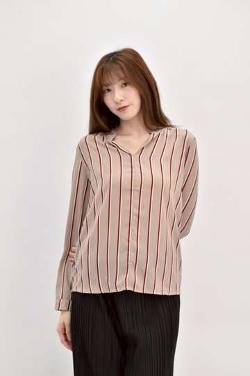 (F) queenshop條紋橘色長袖上衣