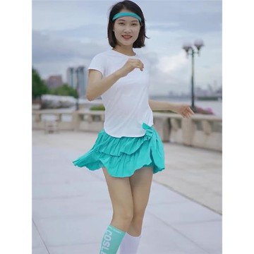 cosleaf/科里芙夏裝新品時尚速干上衣飄逸蛋糕裙運動跑步短袖套裝