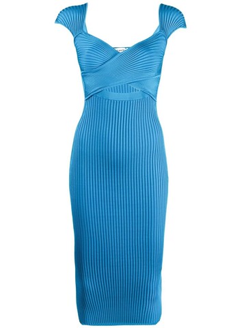 Self-Portrait Ribbed Knit Crossover Bust Midi Dress