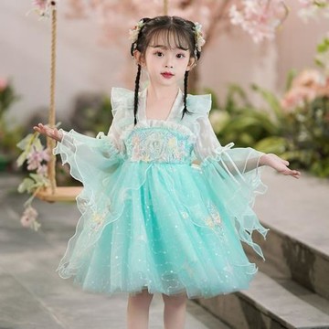 女童連衣裙漢服夏裝小女孩公主裙中國風古風超仙兒童裙子夏款紗裙