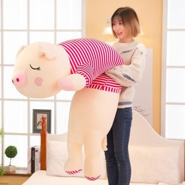 大號條紋豬軟體抱枕新款毛絨玩具創意生日禮物送女生娃娃公仔批發