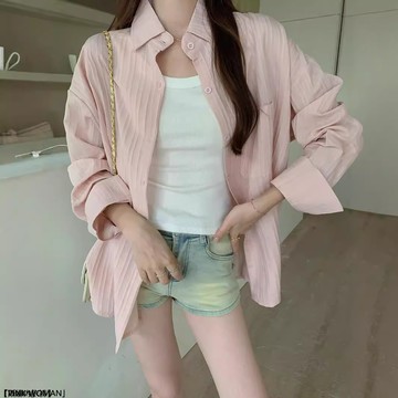 可鹽可甜春秋薄款長袖襯衫韓版寬鬆顯瘦顯白小衆別緻開衫外套