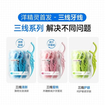 臺灣-出貨🔥【全新三線牙線】洋精靈創新小海豚牙線棒雙線牙籤便攜家用超細
