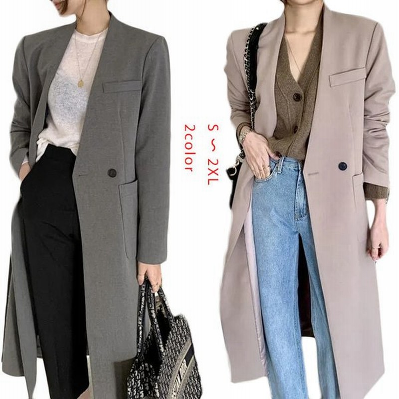 ノーカラーコート レディース ロングジャケット 春秋 ジャケット ｖネック スーツ レディース ロング 長袖 無地 シンプル オフィス 通勤 春秋 旅 通販 Lineポイント最大0 5 Get Lineショッピング