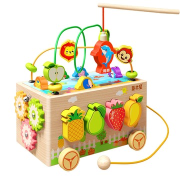 「愛思系列」多功能木製智力車寶寶磁性釣魚海洋動物形狀配對兒童早教益智玩具