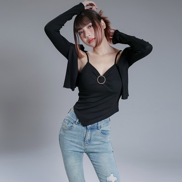 圈環背心/罩衫兩件套-黑【KT24495】