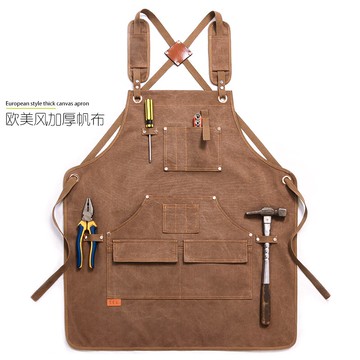 歐美風圍裙時尚園藝男士耐磨防水定制logo花藝理發師牛仔工作服女