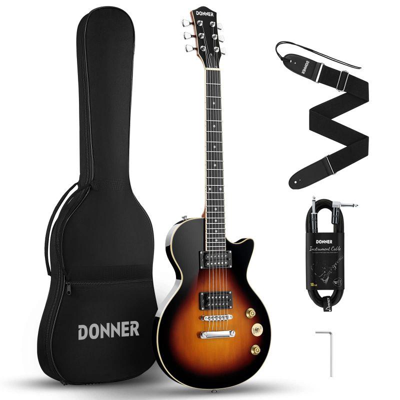 Donner エレキギター 初心者セット LPタイプ 39インチ フルサイズ ポプラ材 HHピックアップ配列 専用ケース ストラップ シール