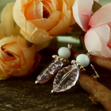 日本 淡粉紅透明刻花串珠 日本金屬配件 垂墜耳環 純銀耳勾耳夾OK