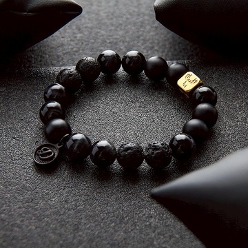 藍虎眼主石能量手鏈 黑瑪瑙火山石 情侶AB款 聖誕 交換禮物