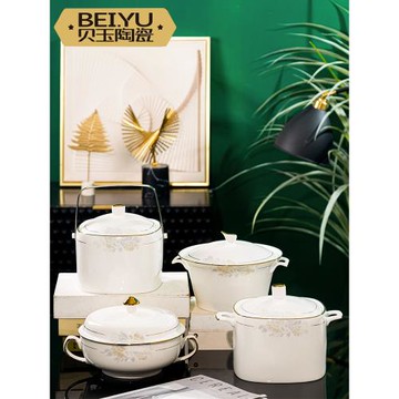 貝玉湯碗大號家用菜碗帶蓋大碗微波爐泡面碗陶瓷湯盆景德鎮品鍋