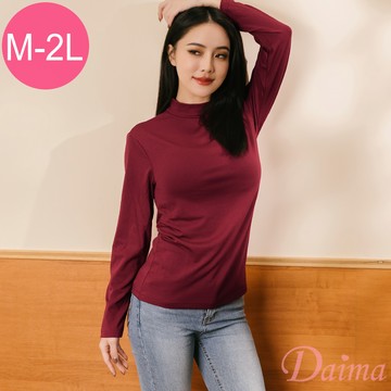 女生 (M-XXL)石墨烯女半高領無重力磨毛鎖溫上衣_暗紅#1773