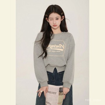 純棉卡腰短款衛衣女初秋季2023新款小個子圓領長袖上衣設計感小衆