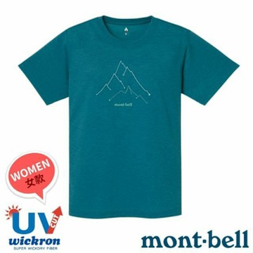 【mont-bell】女 Wickron 吸濕排汗短袖T恤(山線)圓領衫.運動上衣_1114790 BGN 藍綠
