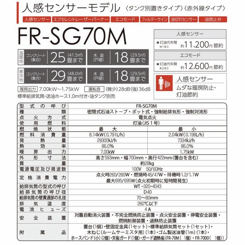 トヨトミ FF式石油ストーブ 輻射式 タンク別置き 人感センサー 寒冷地用 FR-SG70M ホワイト (メーカー直送) | LINEブランドカタログ