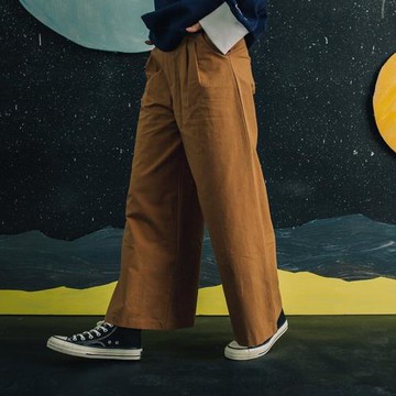 LOEN 原創設計秋冬新款日系百搭休閑BF氣質寬松高腰工裝闊腿褲女